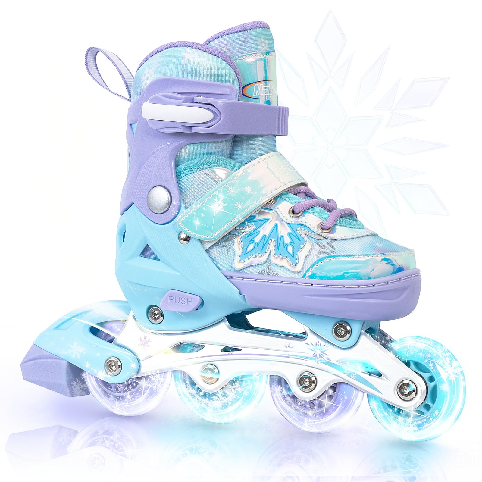 Nattork Kids Adjustable Inline Skates - Snowflake Blades Roller Skates for Girls Boys, Safe & Comfortable for Children Beginners Blue Size 1 2 3 4