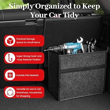 Einesin Upgrade Car Boot Bag Organiser with Reinforced Side Panels for Tools Breakdown Emergency Travel Tidy Van Caravan | Felt Bag in Black | Car Accessories Interior(30x15x30cm-1PC-Upgraded)