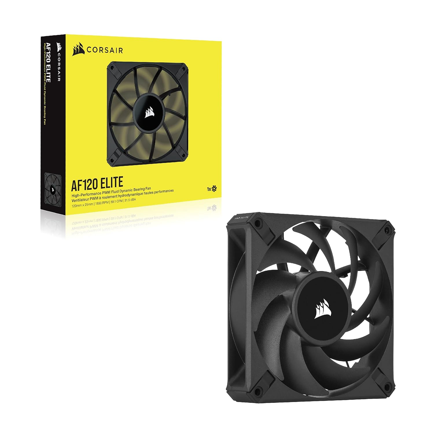 Corsair AF120 Elite, High-Performance 120mm PWM Fluid Dynamic Bearing Fan with AirGuide Technology (Low-Noise, Zero RPM Mode Support) Single Pack - Black : Electronics