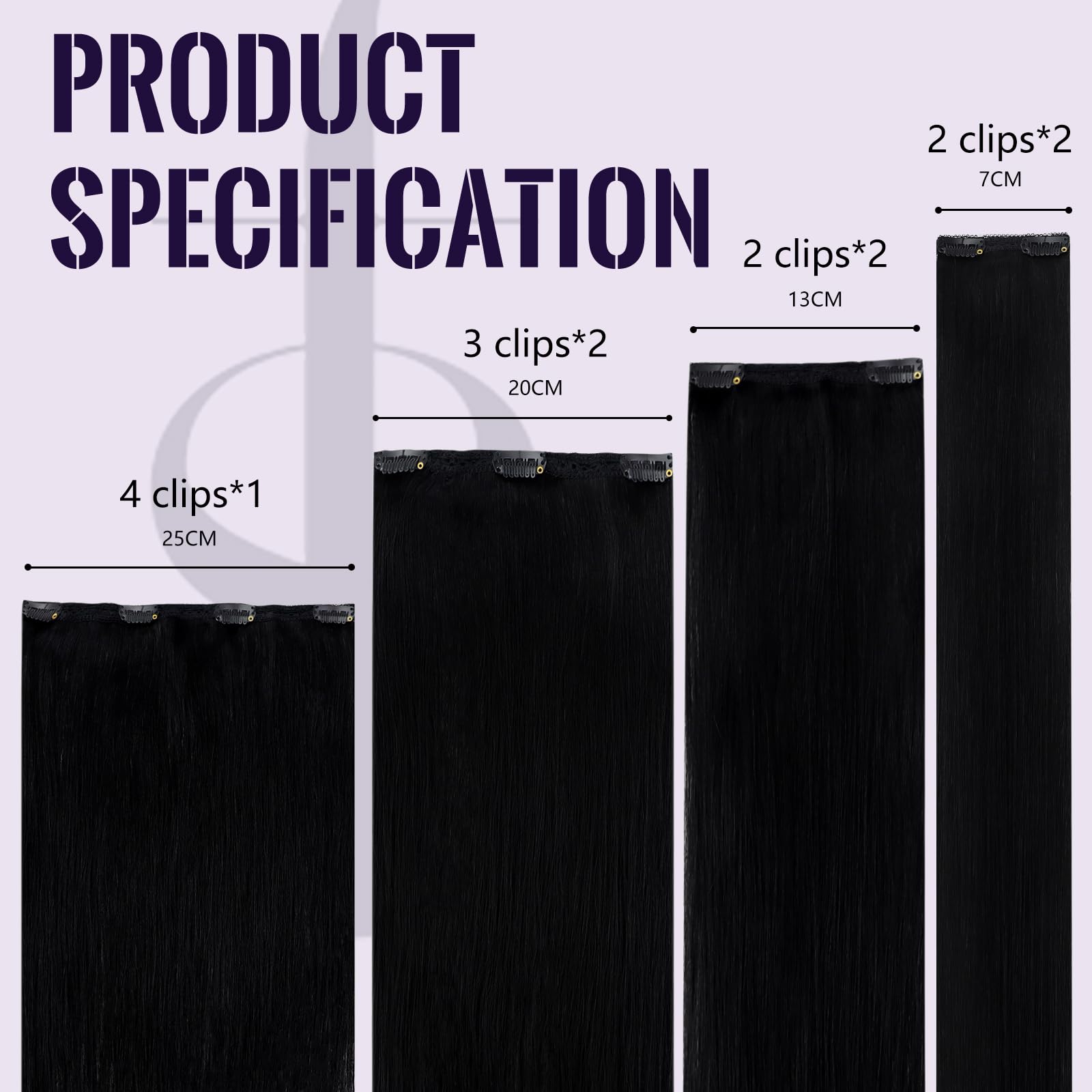 Clip in Extensions Echthaar Tiefschwarz, 7 Stücke 120 g, 60 cm, natürlich, schonend für Eigenhaar, Echthaar Extensions Clip, Farbe 1
