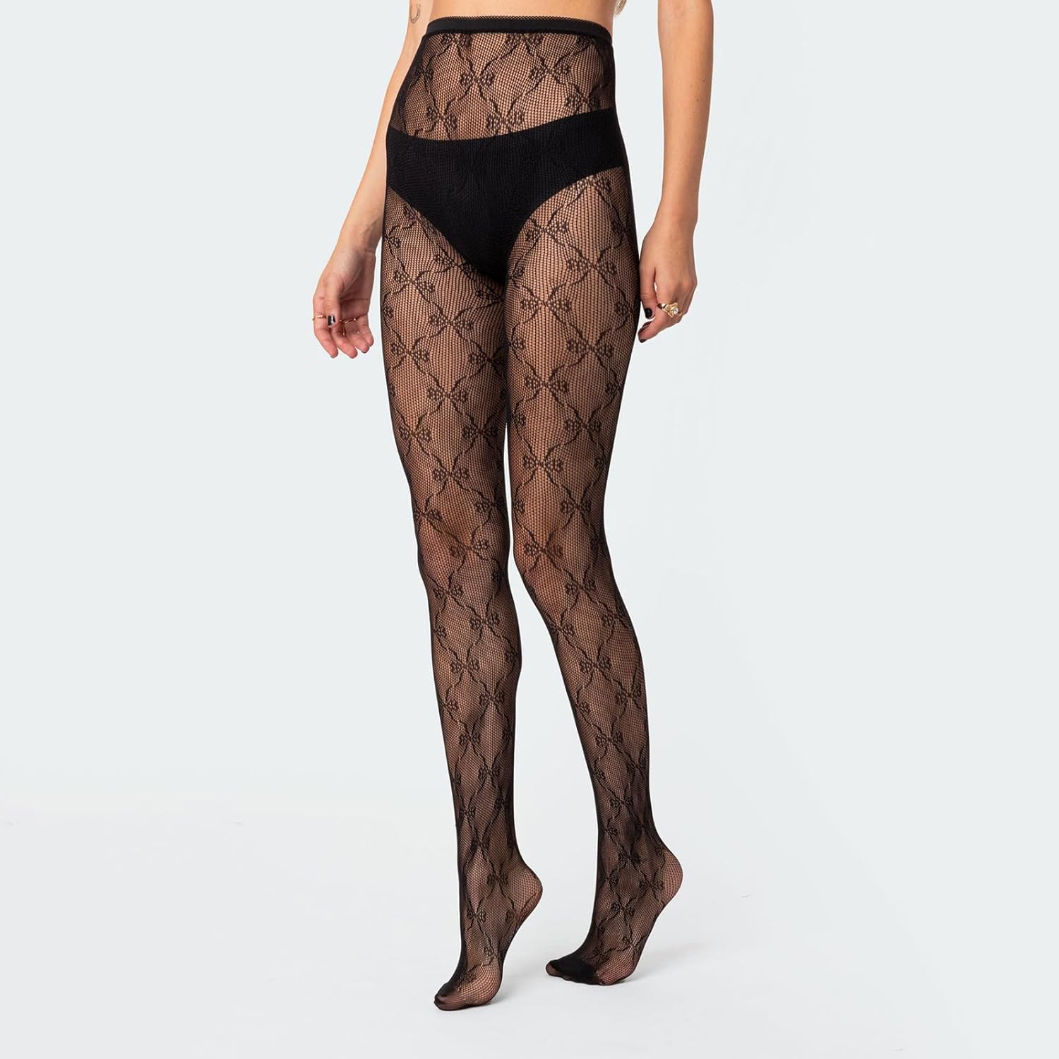 Luckinbaby Women Lace Patterned Tights Fishnet See Through Pantyhose Leggings Sexy Vintage Mesh Stockings - Image 2
