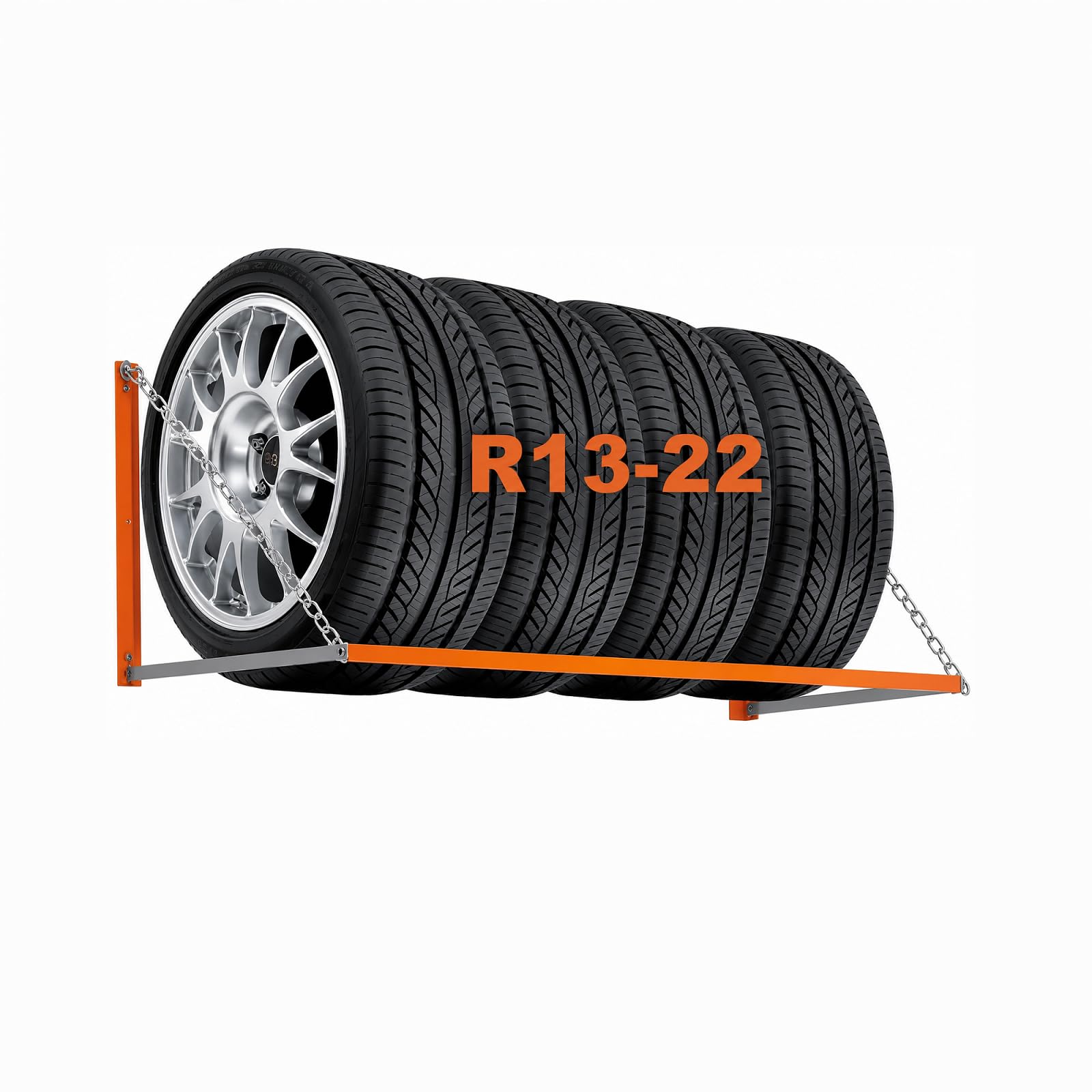 QLS Uchwyt ścienny na opony 120 cm 180 kg pomarańczowy | Stalowy uchwyt ścienny na opony 120 x 59 x 50 cm zapewnia bezpieczne i oszczędne przechowywanie