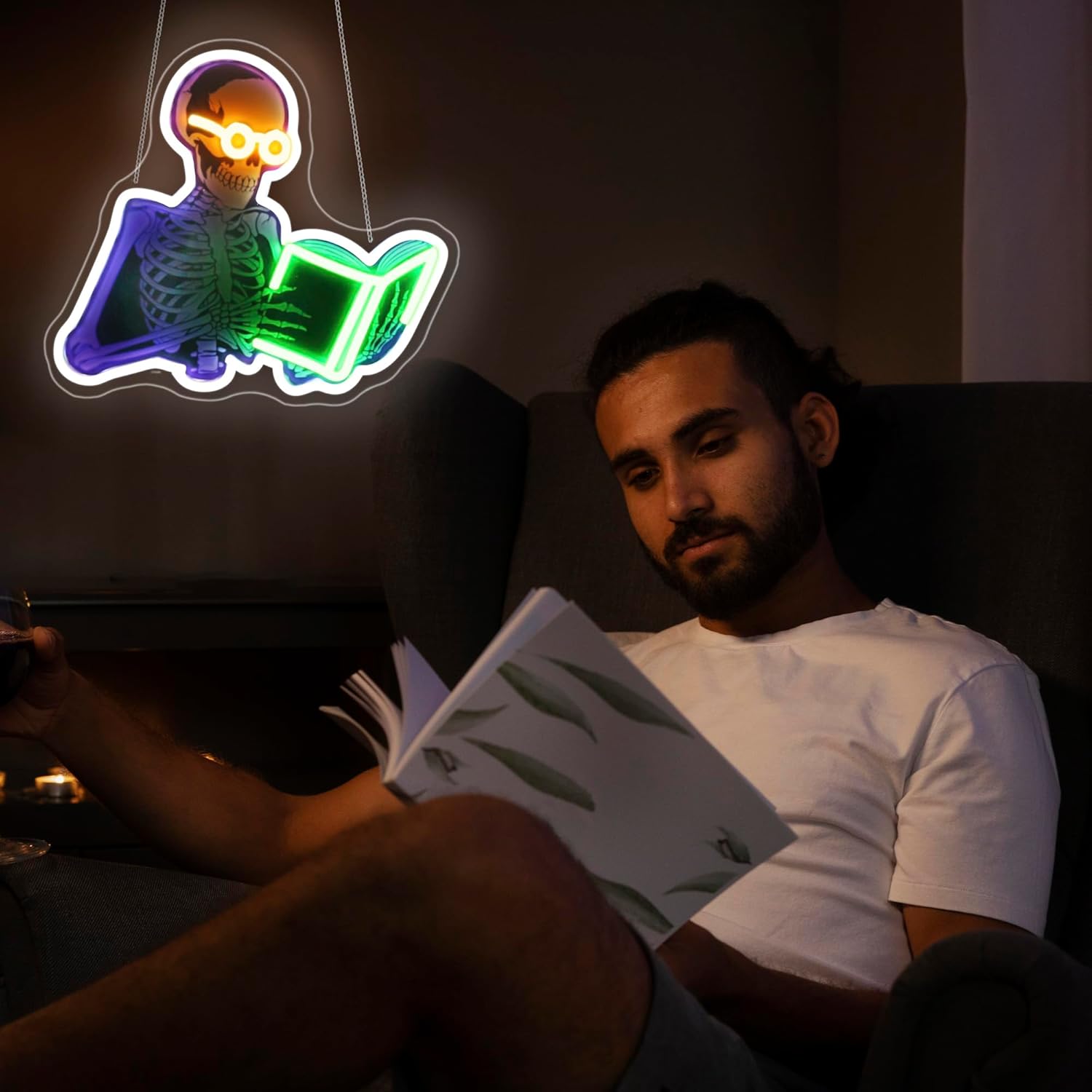 Neon Sign, Skull Neon Signs for Wall Decor - Funny LED Light for Man Cave, Gaming Room, Study Room - USB Powered Light Up Sign Halloween Christmas Party Decoration - Image 2