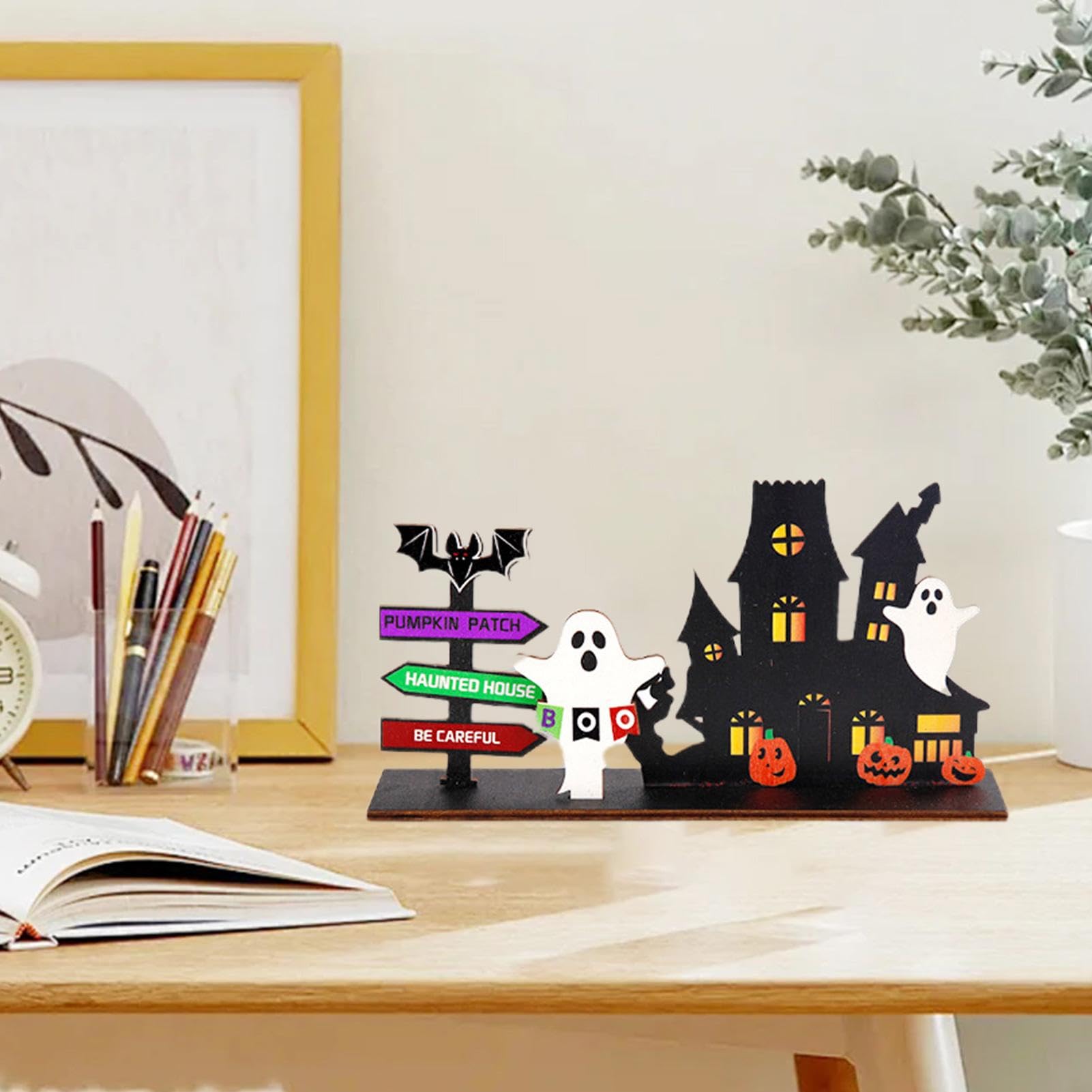 Britimes Halloween Deko Set - Hexenhut & Monsterauge Auf Holztablett, Für Tisch & Regal