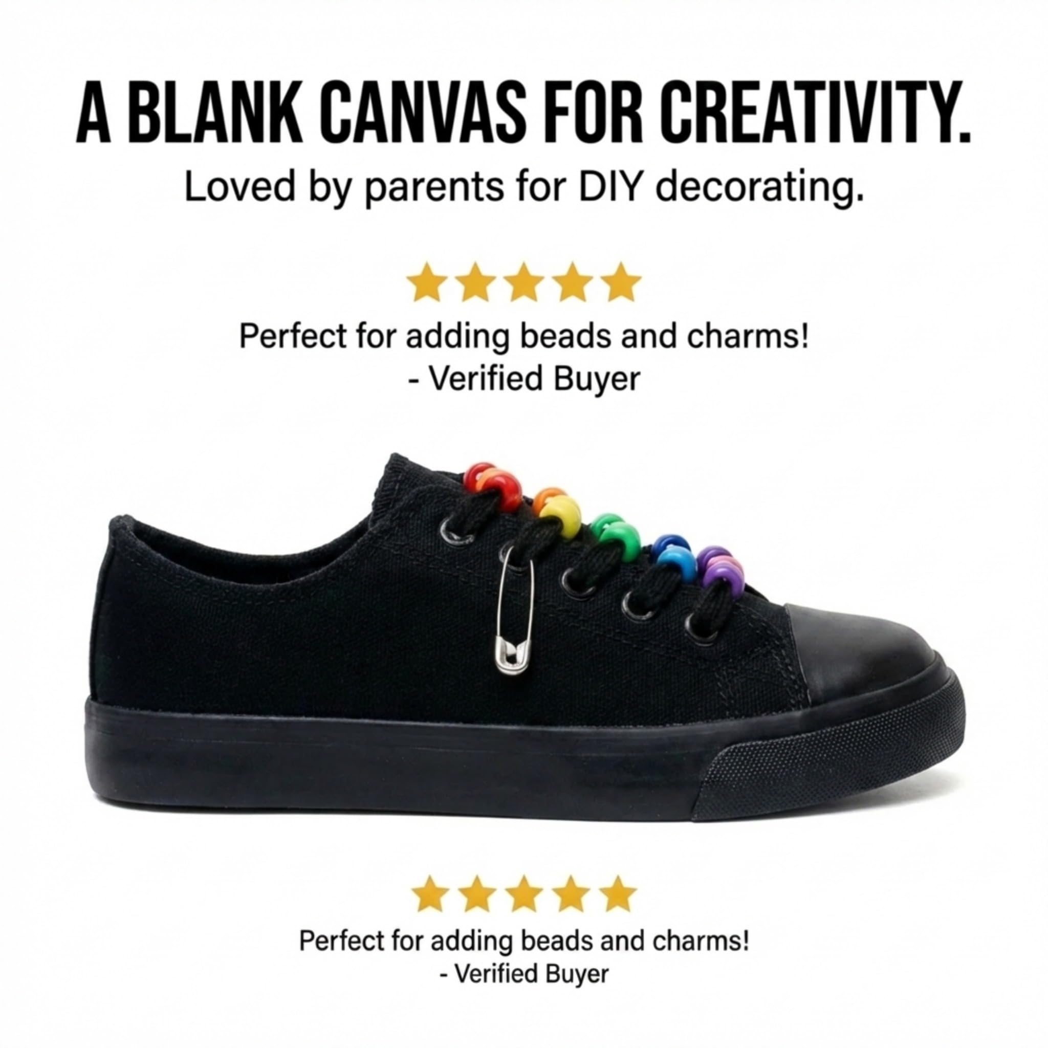 The Fashion Supply Kids Canvas Sneakers for Girls and Boys, Low Top Lace-Up Shoes for Little Kids (All Black, 1)