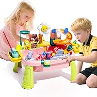 OLHKYN 2026 Upgraded Toddler Sand Water Table with Electric Pump, Faucet, Fishing & Kitchen Toys for Kids 3+
