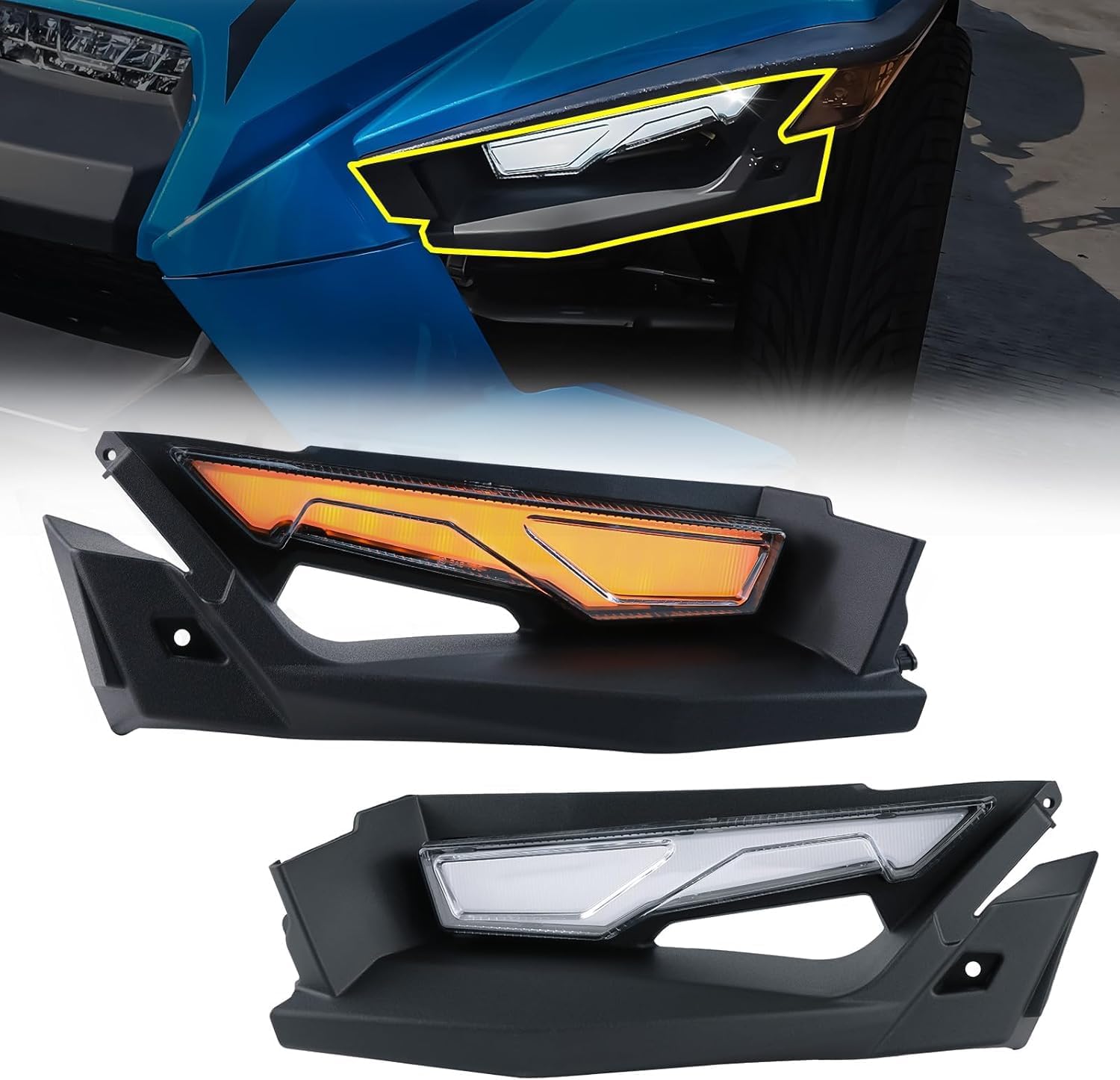 Front Upper Accent Panel & LED Dual-colors Light Assembly Kit for Slingshot All Models, DRL Turn Light Trim Panel Decorative Plate for Polaris Slingshot S SL SLR R LE 2020 2021 2022 Accessories