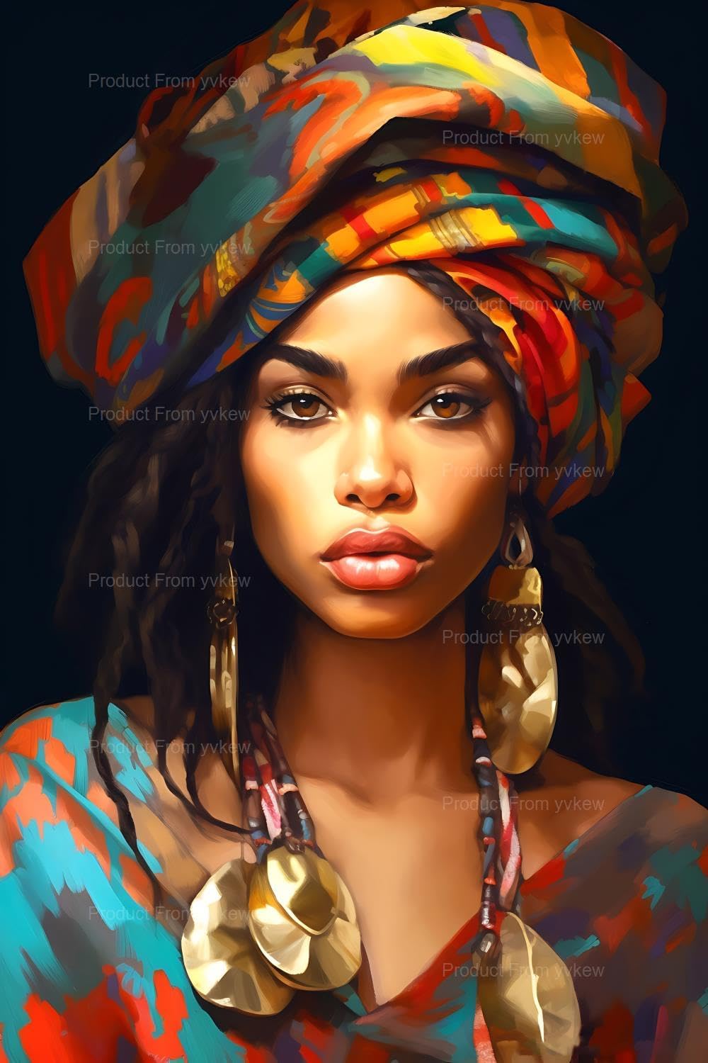 Fashion African Women Beauty Diamond Painting, African American Diamond Painting Kits, 5D DIY Diamond Painting Kits for Adults Diamond Art, for Room Home Wall Decor Gift 12x18 inch