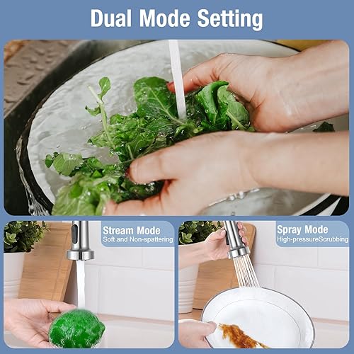 Miniatura 4 de DJS - Grifos de cocina con rociador extraíble, una sola manija, resorte de arco alto con placa de cubierta para fregadero de 1 o 3 agujeros