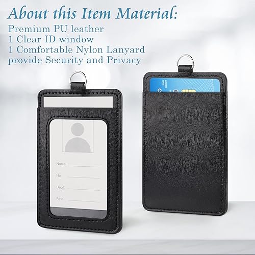 Miniatura 3 de Vetoo - Soporte para tarjetas de identificación de piel sintética, 1 paquete de soporte vertical de piel sintética con cordón y correa desmontable