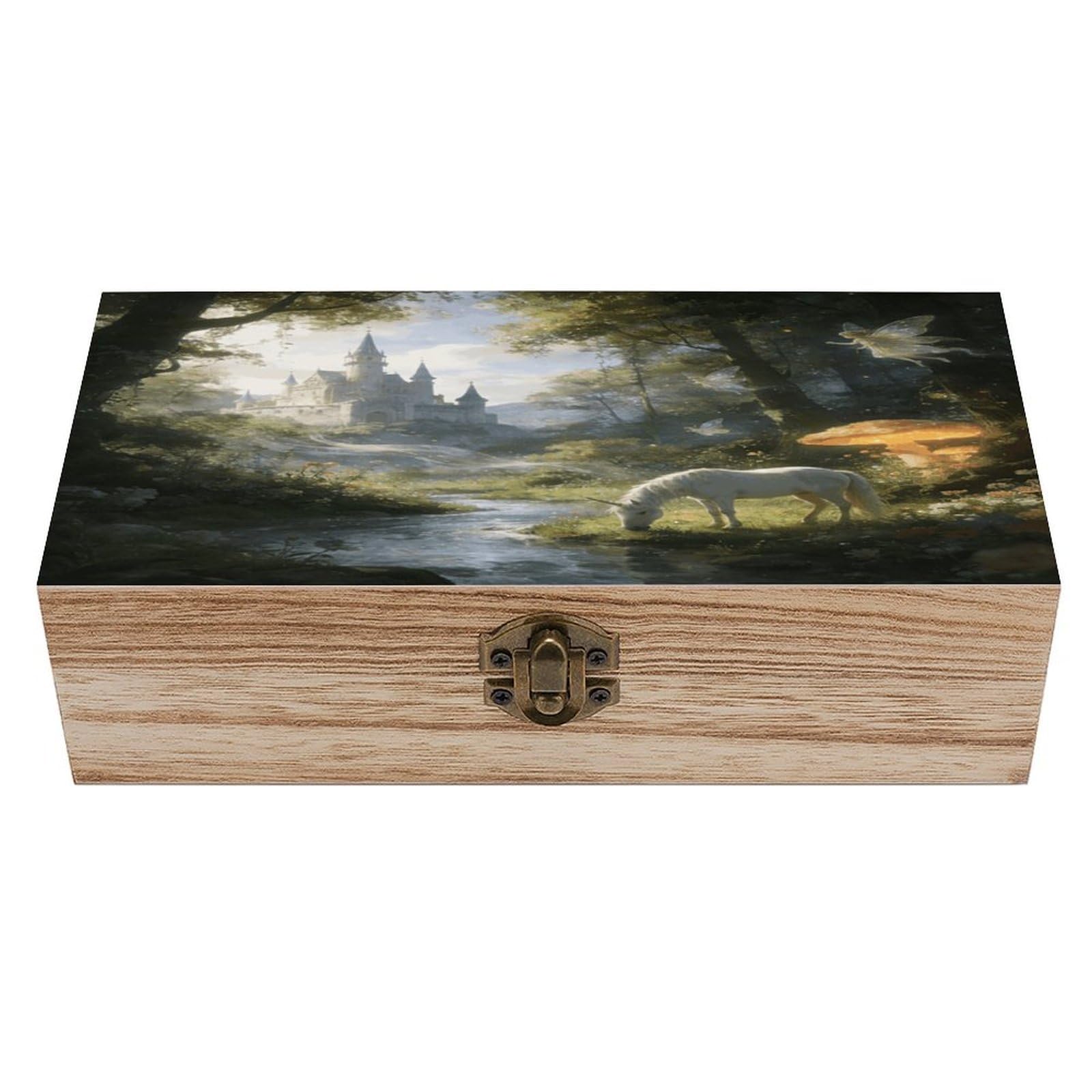 LZQPOEAS Forest Fairy Castle Wooden Keepsake Box Wooden Storage Box Container with Hinged Lid Beautiful Wood Memory Box Decorative Jewelry Case for Crafts Art Hobbies & Trinket Storage