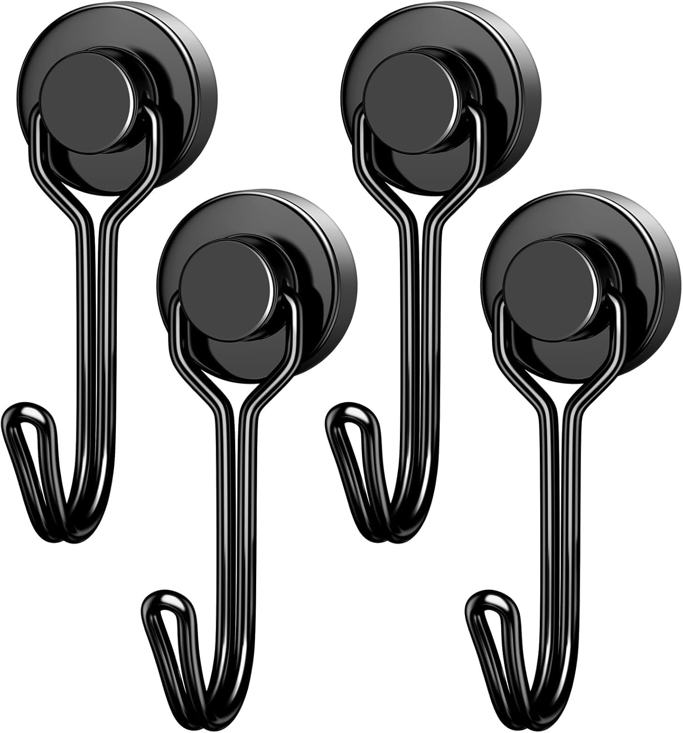 Grtard Black Magnetic Hooks, 25LBS Strong Magnetic Hooks Heavy Duty, 4Pack Neodymium Magnet Hooks for Cruise Cabin, Swivel Swing Magnets with Hooks for Refrigerator, Grill, Hanging, Classroom, Garage