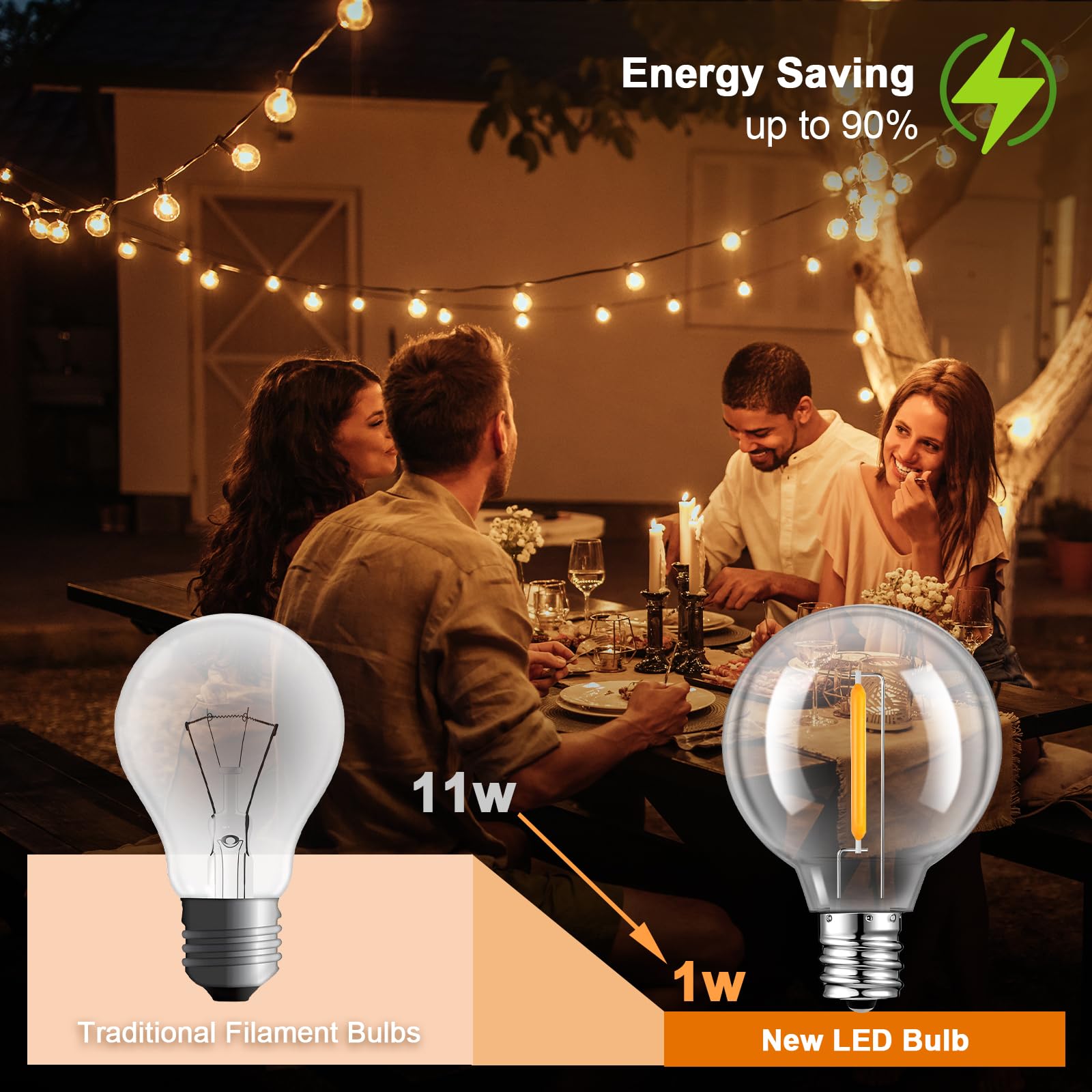 25 Pack G40 LED Replacement Light Bulbs Waterproof Clear Globe Light Bulb E12 Screw Base for Outdoor String — view 7
