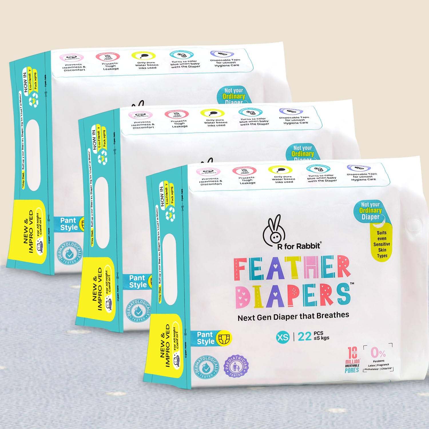 R for Rabbit XS New Born Premium Feather Diaper Pant Style for Baby 0 to 5 kgs (66 Combo Pack Offer)