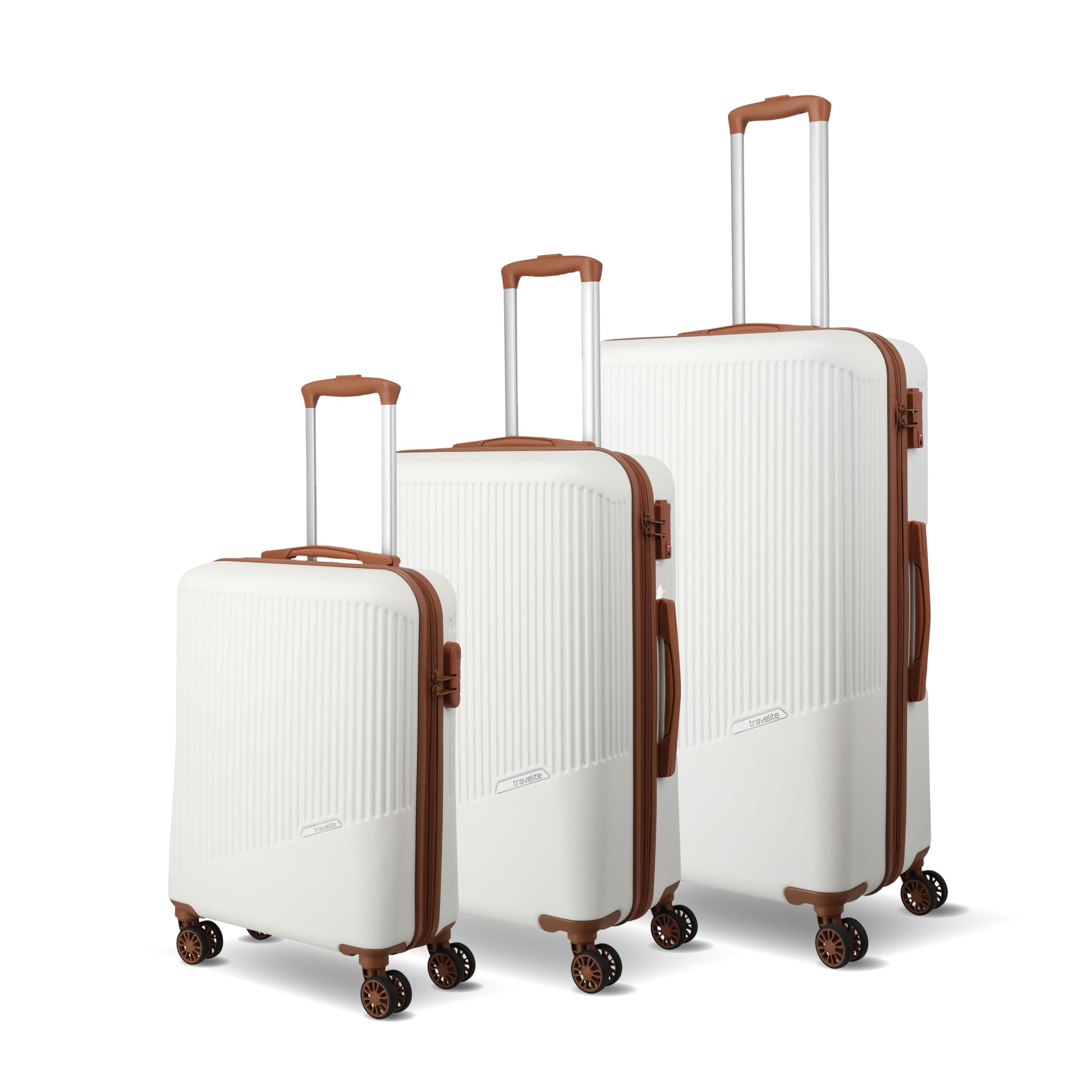 Travelite 4-Rad Koffer Set 3 teilig Größen L/M/S, Gepäck Serie Bali: ABS Hartschalen Trolleys mit TSA Kombinationsschloss (Handgepäck Koffer ohne TSA)