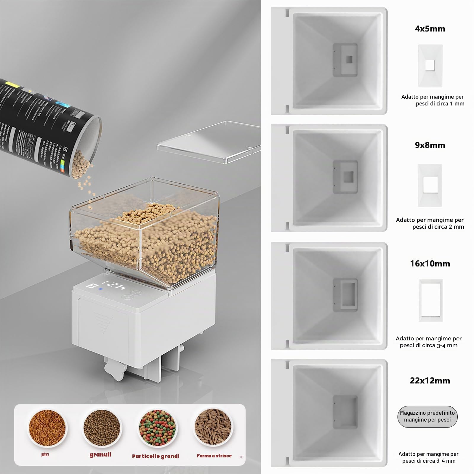 Alimentatore Automatico per Pesci per Acquario 500 ml con Display Digitale Silenzioso