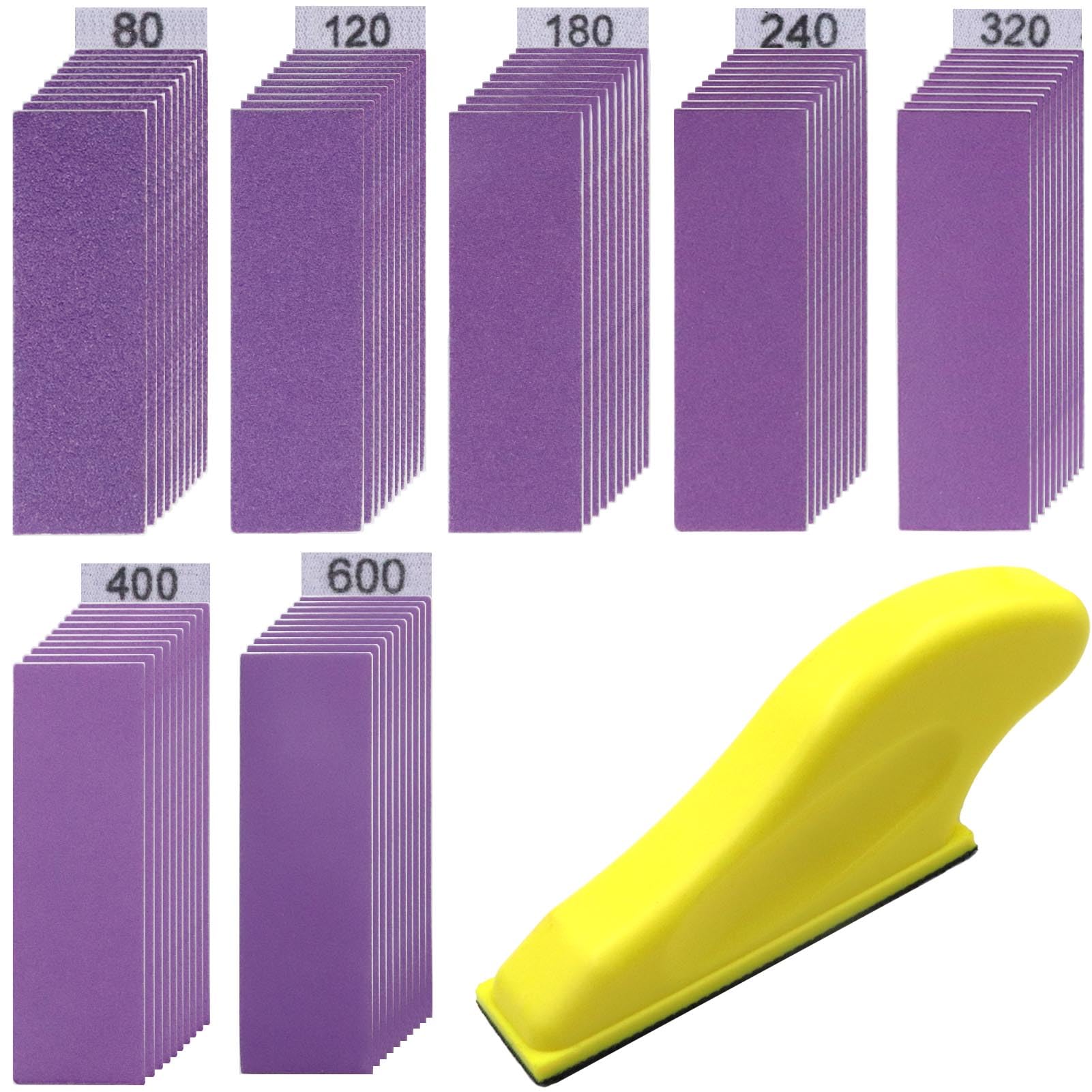 Kit de 70 lijadoras de mano, 3.5 x 1 pulgadas, microlijadora de dedos, herramienta de lijado pequeña para espacios estrechos estrechos, papel de lija de grano 80, 120, 180, 240, 320, 400, 600, para