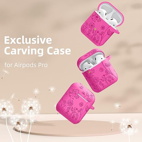 Miniatura 10 de Lerobo Funda con grabado de flores para AirPod, elegante protector de silicona suave con llavero compatible con Apple AirPods de 12 generación, LED