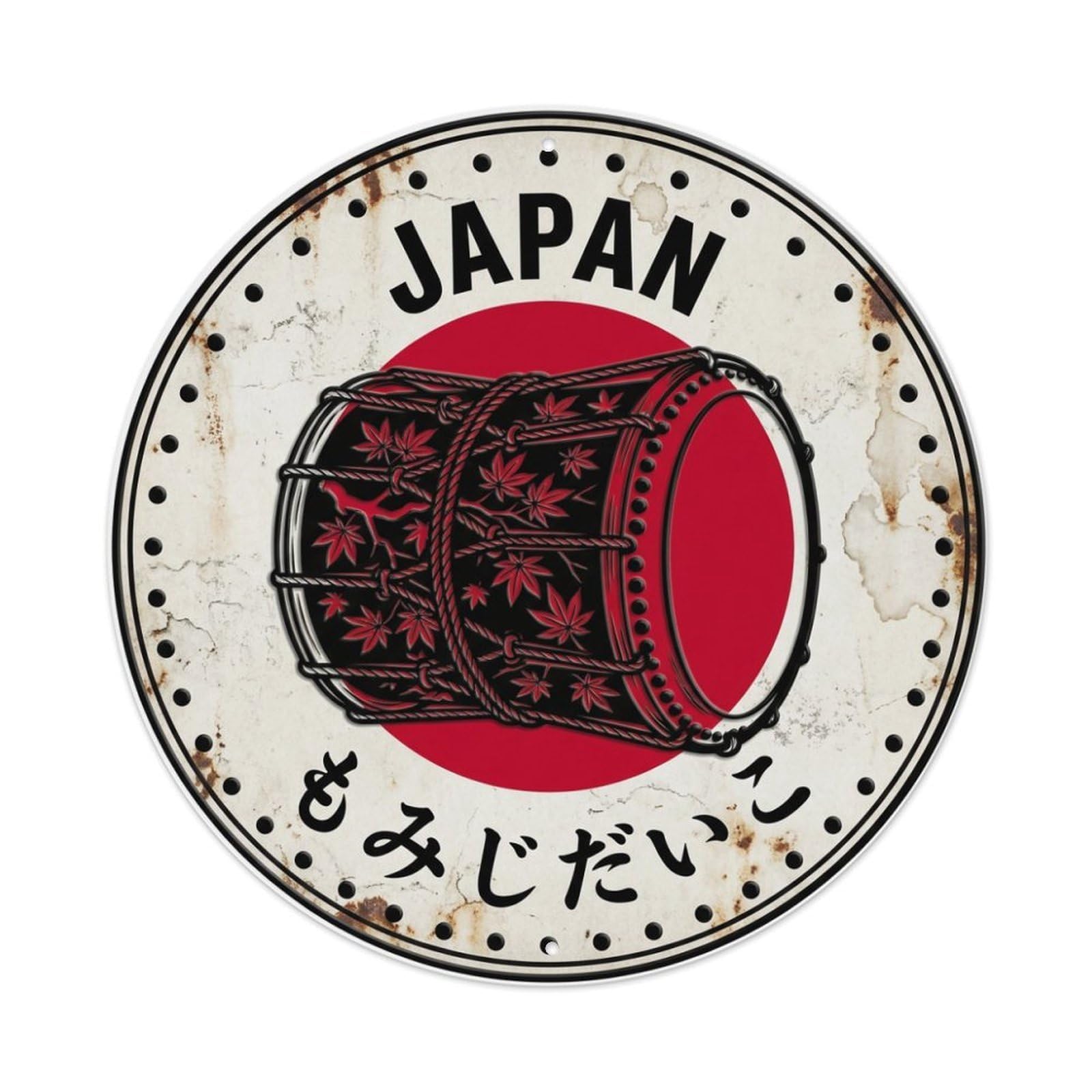 Galvaxio Style Maple Leaf Drum Japan Autumn Colors Rustic Metal Tin Sign