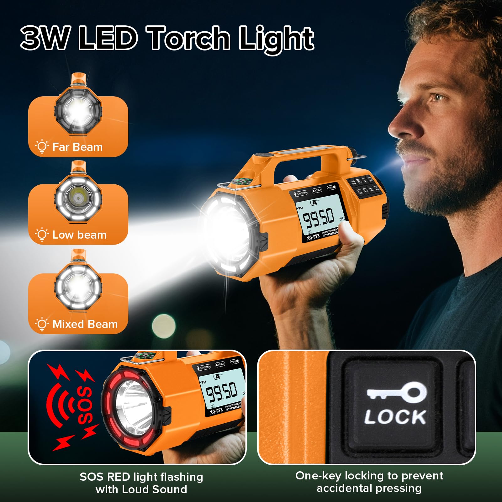 Aufzieh-Solarradio, AM/FM/KW Solar-Handkurbelradio mit größerer Taschenlampe/Lautsprecher, Uhr, 5000-mAh-Akku-Radio mit SOS-Alarm für Innen- und Außenbereich