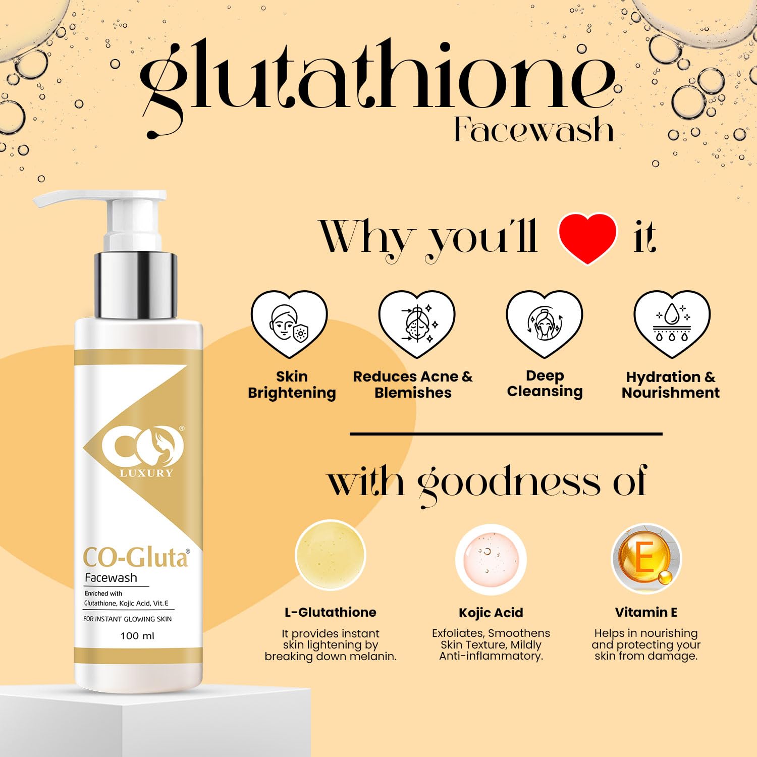 glutathione luxury skin care Pure Glow V-C Gluta 6in1 Kojic whitenizer lotion face & Body Lotion 1X rejuvenates the skin thus reducing fine lines and making the skin luminous *Results in 10days*lightens dark patches *moisturizes the skin*Smooths and softens fine lines and wrinkles *Evens and illuminate skin tone *Clears dark spots *Clears blemishes *Clears freckles *Tones the skin*whitens the skin Directions Use at night only Double Glutathione Skin Care Set