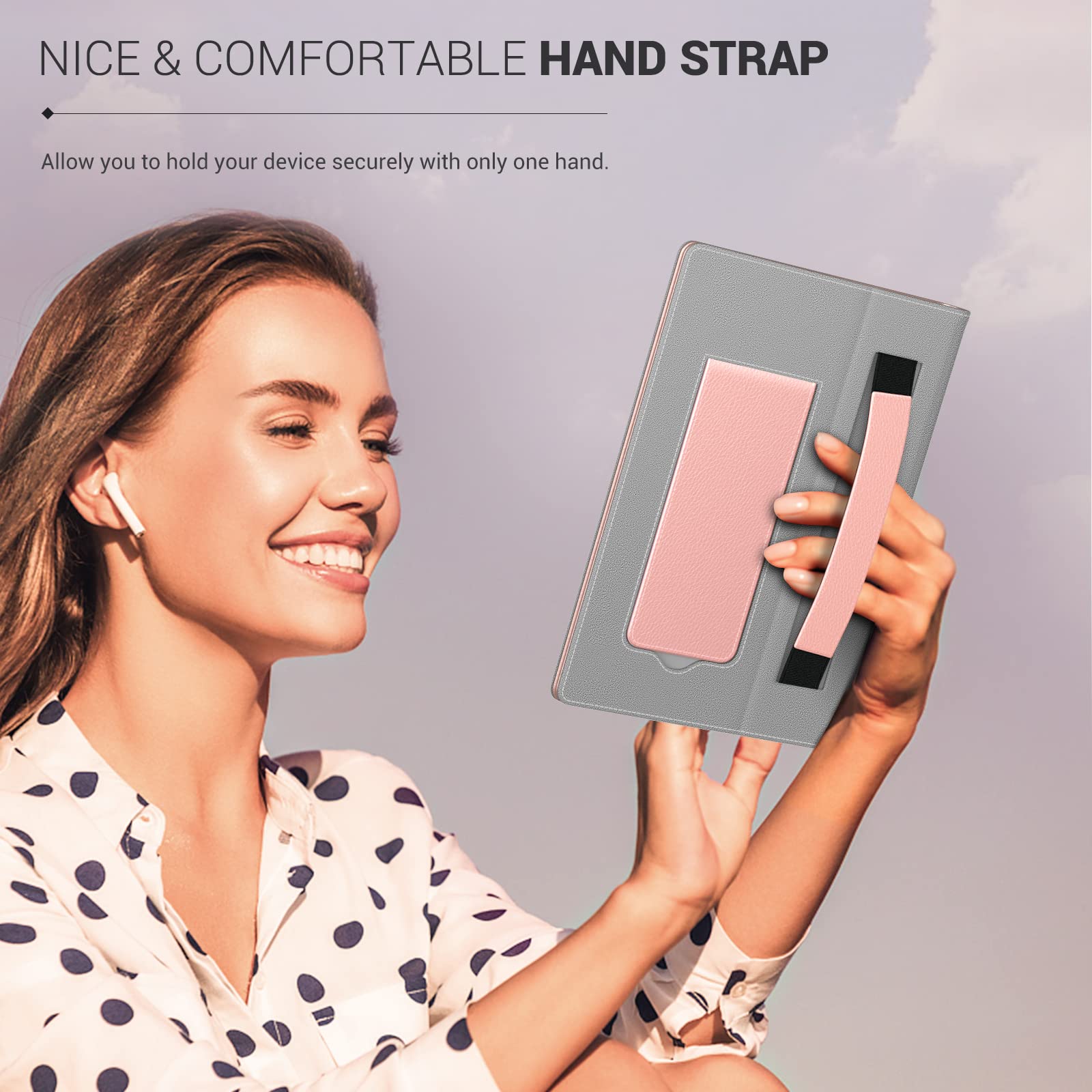 MoKo Étui Universel pour 6" 6.8" 7" Kindle eReaders Fire Tablette - Kindle/Kobo/Voyaga/Lenovo/Sony E-Book E-Reader Tablette, Coque en PU avec Support Réglable et Dragonne, Rosé