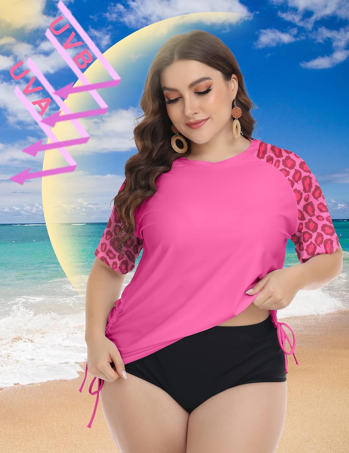 FOREYOND Plus Size Swim Tops Women Short Sleeve Rash Guard Shirts UPF 50+ Sun Protection Swimwear Swim Suits - Image 2