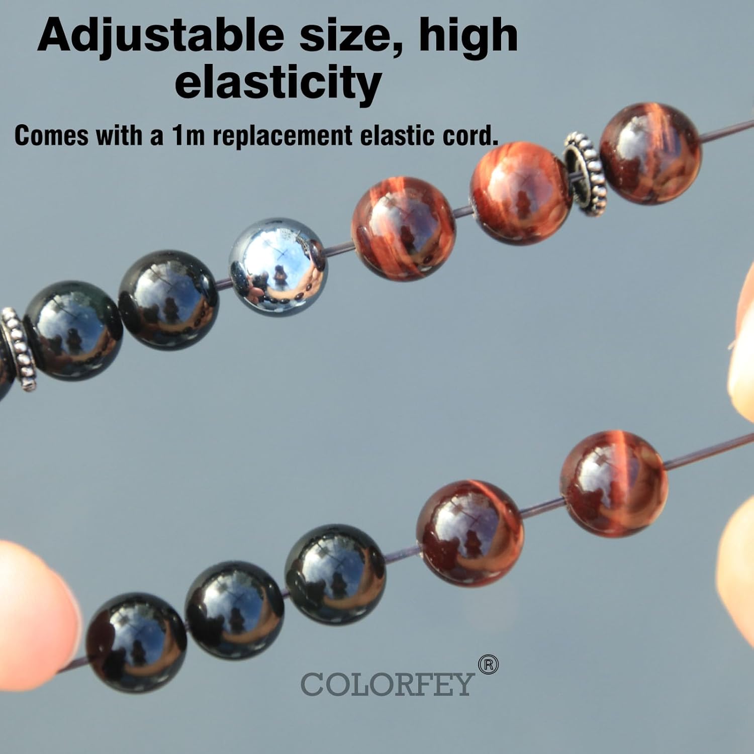 Red Tigers Eye Bead Bracelet for Men Women, Triple Protection Crystals Energy Beads Tiger Eye Obsidian Beaded Bracelet, 10mm Elastic Terahertz Healing Stone Bracelets Set for Him Relax - Image 6