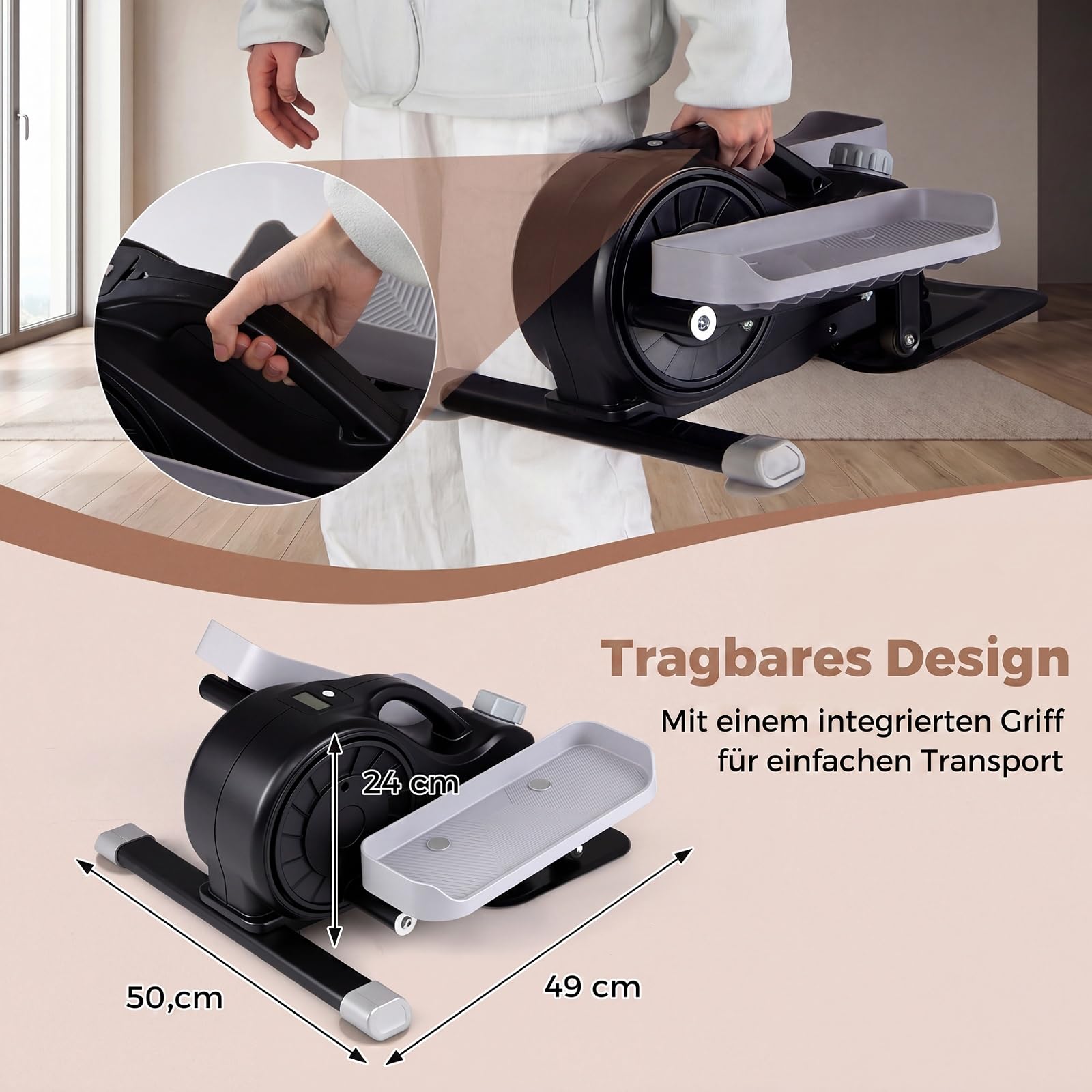 COSTWAY Mini elektrischer Crosstrainer, Stepper für Zuhause, Büro | Ellipsentrainer mit verstellbarem Widerstand & LCD-Display, Leise & Tragbar, Pedaltrainer für Senioren & Erwachsene