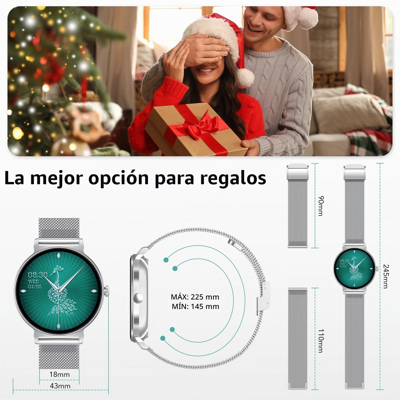 Reloj Inteligente Mujer, 1.27" Smartwatch Mujer con Llamadas, Monitor de Sueño, Función Femenina, 120+ Modos Deportivos, Podómetro, 24H Pulsómetro, SpO2, IP68, para Android/iPhone, Silvery