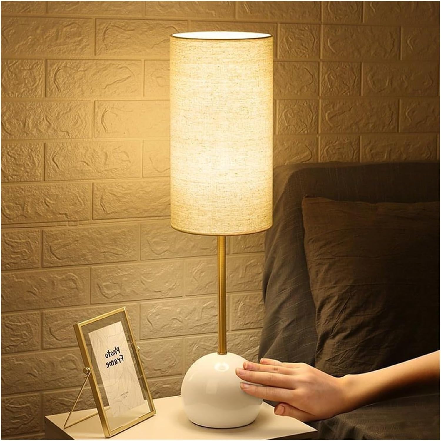 CONGRUI Table Light Nordic Hotel Creative Simple Lamp Bedroom Bedside Living Room Personalized Decorative(White,L)