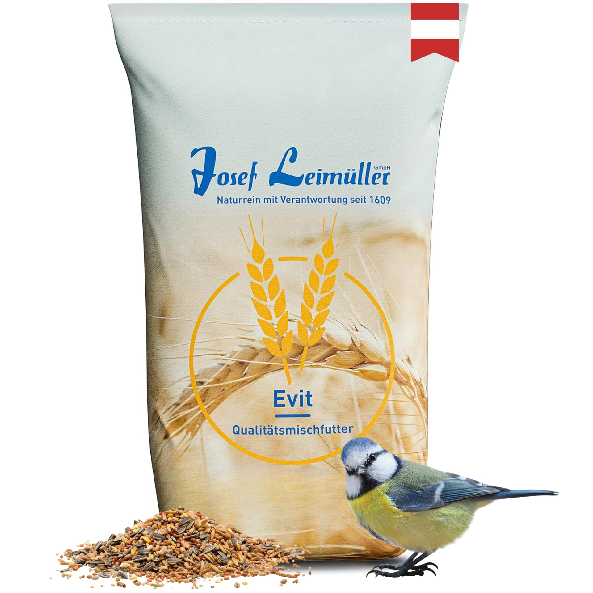 Dehner Natura Premium mangime per uccelli, Cibo per uccelli selvatici, cibo tutto l'anno con semi di girasole, arachidi, semi di canapa e fiocchi d'avena, per merli, cinciallegre e ciuffolotti, 2,5 kg