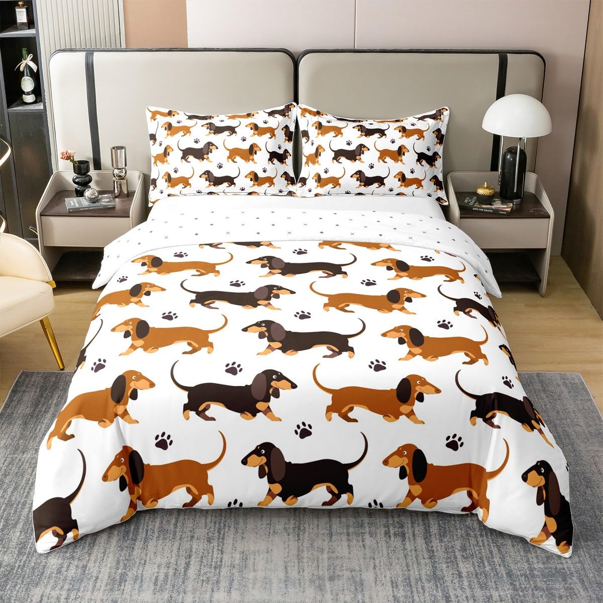 Parure de lit en coton motif teckel pour décorer une chambre d'enfant douillette