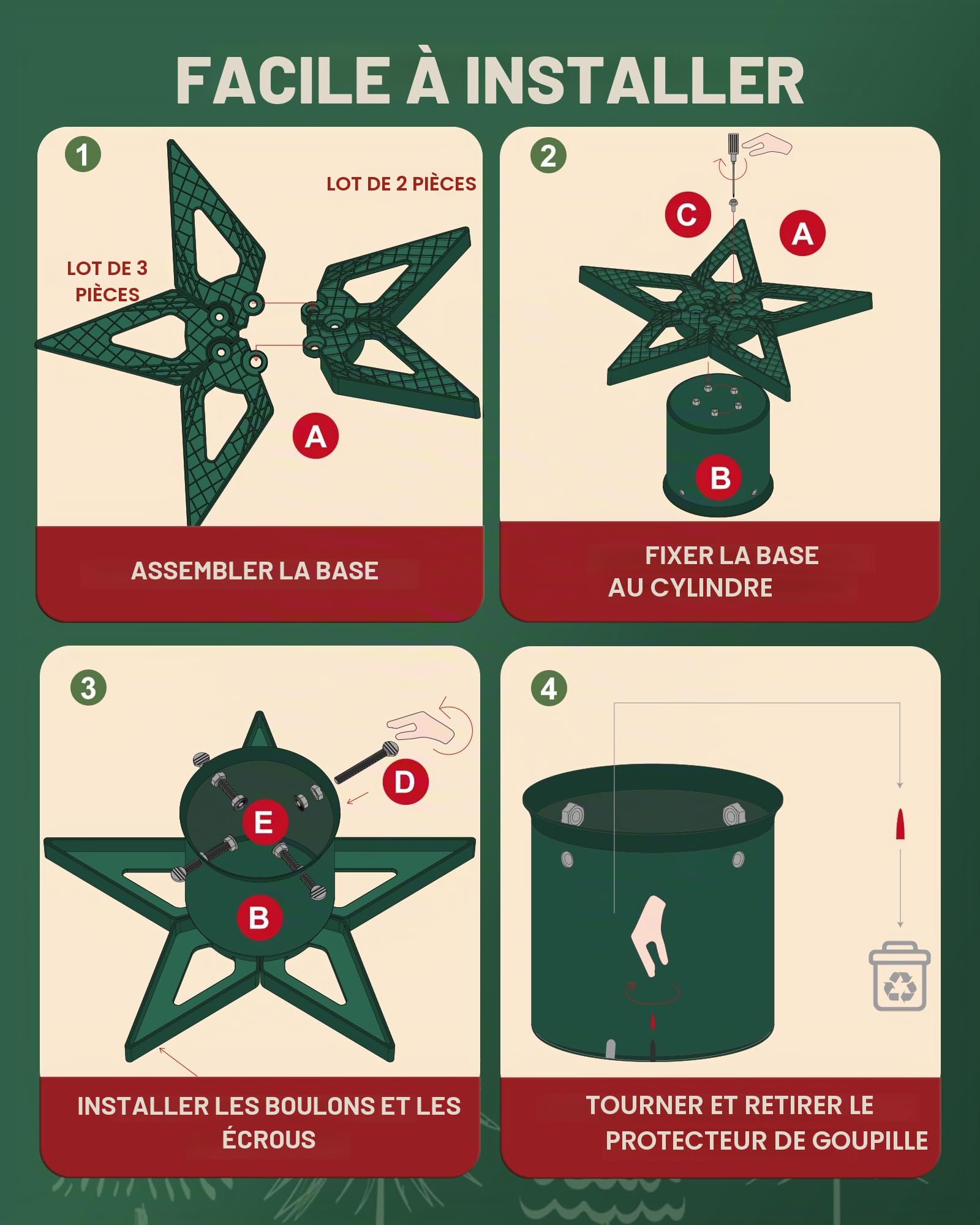 PUDO Pied de Sapin de Noel: Support Pied Sapin de Noël avec réserve d'eau, Pied de Sapin avec roulettes Metal pour Arbres jusqu'à 2 m de Tronc 3 à 12 cm - Christmas Tree Stand Star Vert