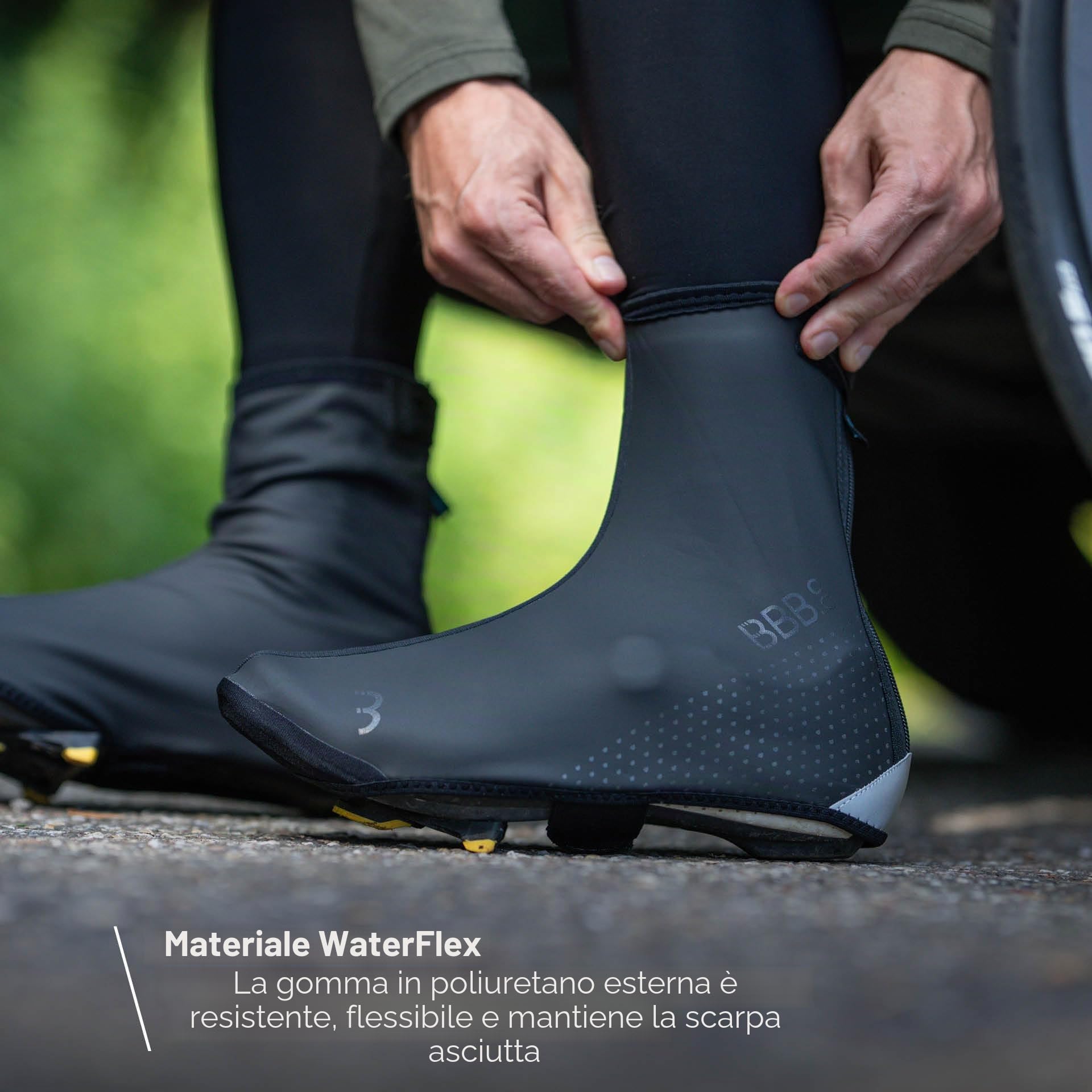 BBB Copriscarpe da Ciclismo 3.0, Materiale WaterFlex avanzato-Resistente all'Acqua, Flessibile e Durevole-Grafica Riflettente Unisex-Adulto