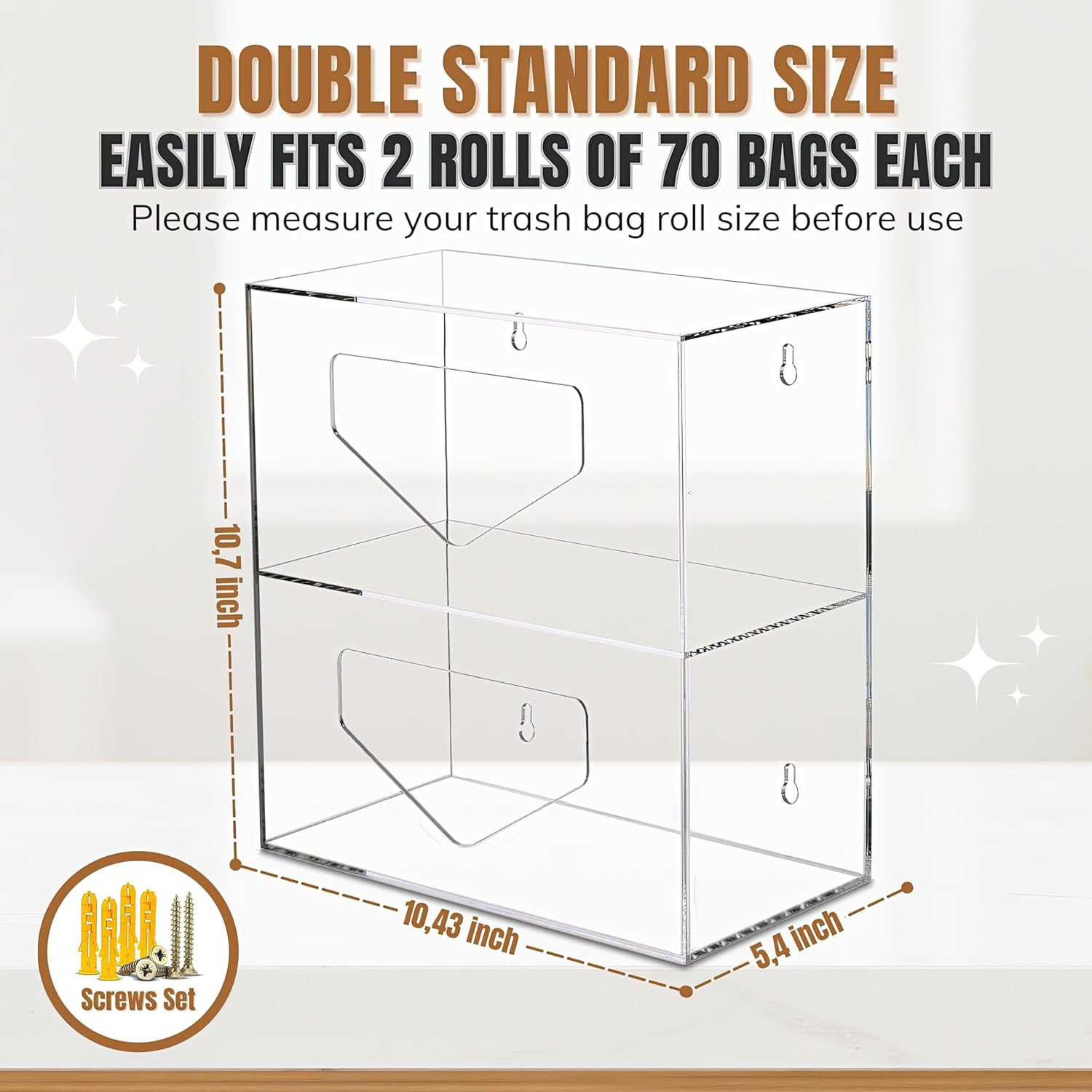 Trash Bag Dispenser Roll Holder Under Sink & Wall Mount - 2 in 1 Clear Acrylic Garbage Bag Holder Organizer for Cabinet Kitchen – Storage Box Holder for Garbage, Grocery & Plastic Bags