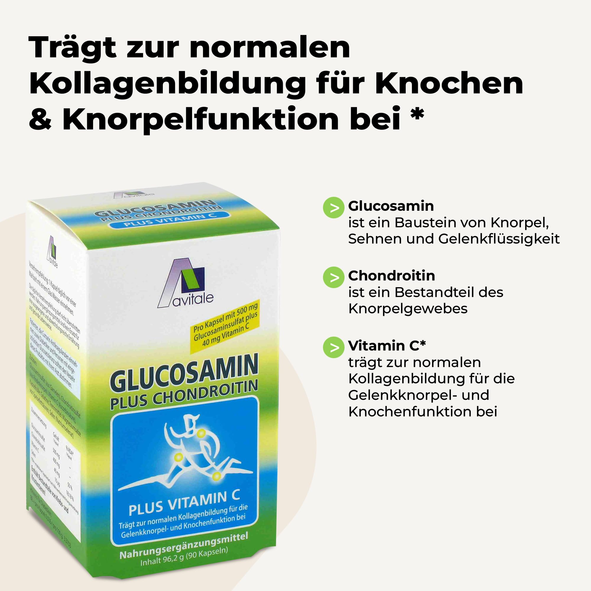 Avitale Glucosamin 500 mg + Chondroitin 400 mg Kapseln, 90 Stück, 1er Pack (1 x 92,2 g)