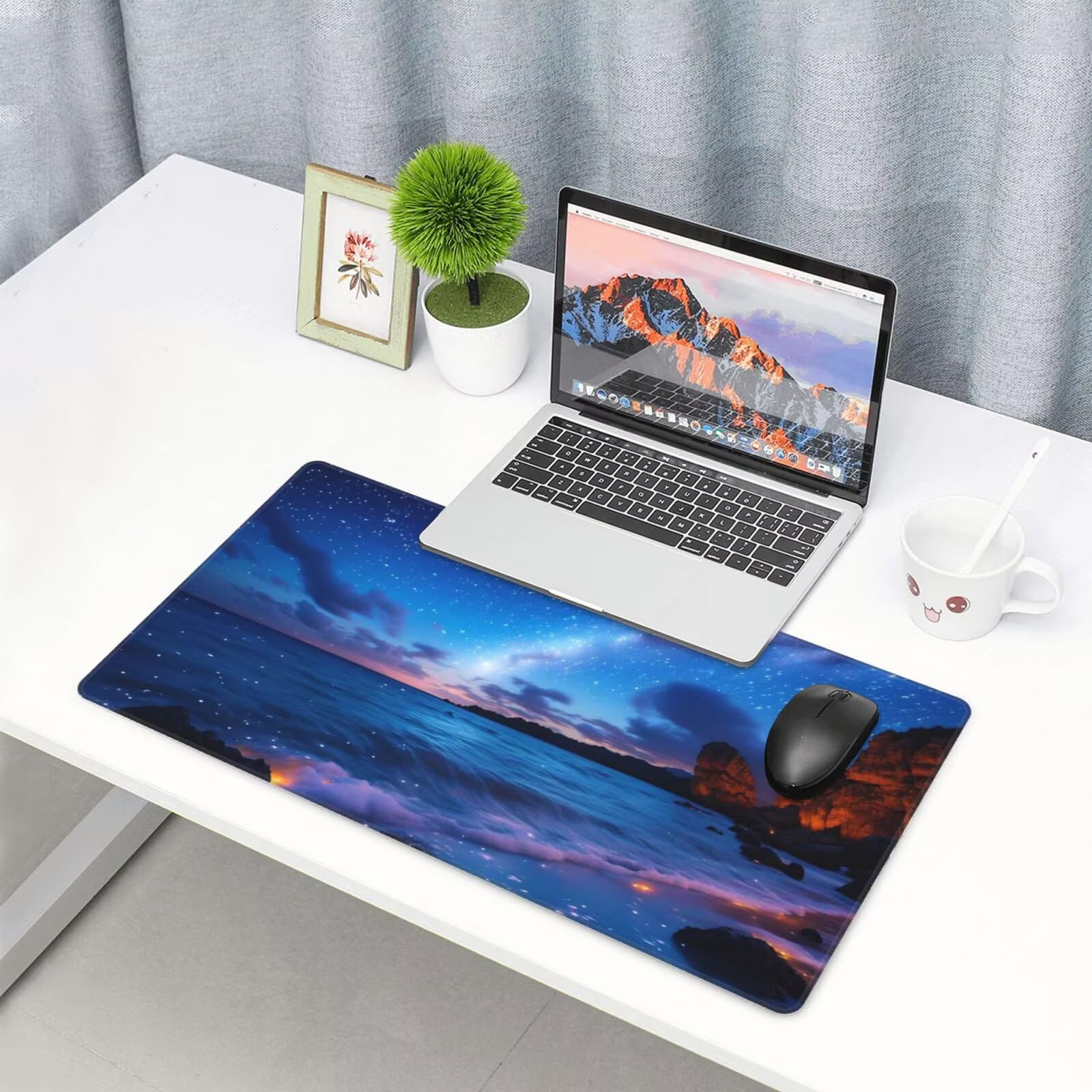 Gamingowa podkładka pod mysz XXL, 1200 x 600 mm, niebieska, gwiaździste niebo, podkładka pod mysz, duża, 120 x 60 cm, rozszerzona podkładka na biurko, akcesoria gamingowe z przyszytymi krawędziami,