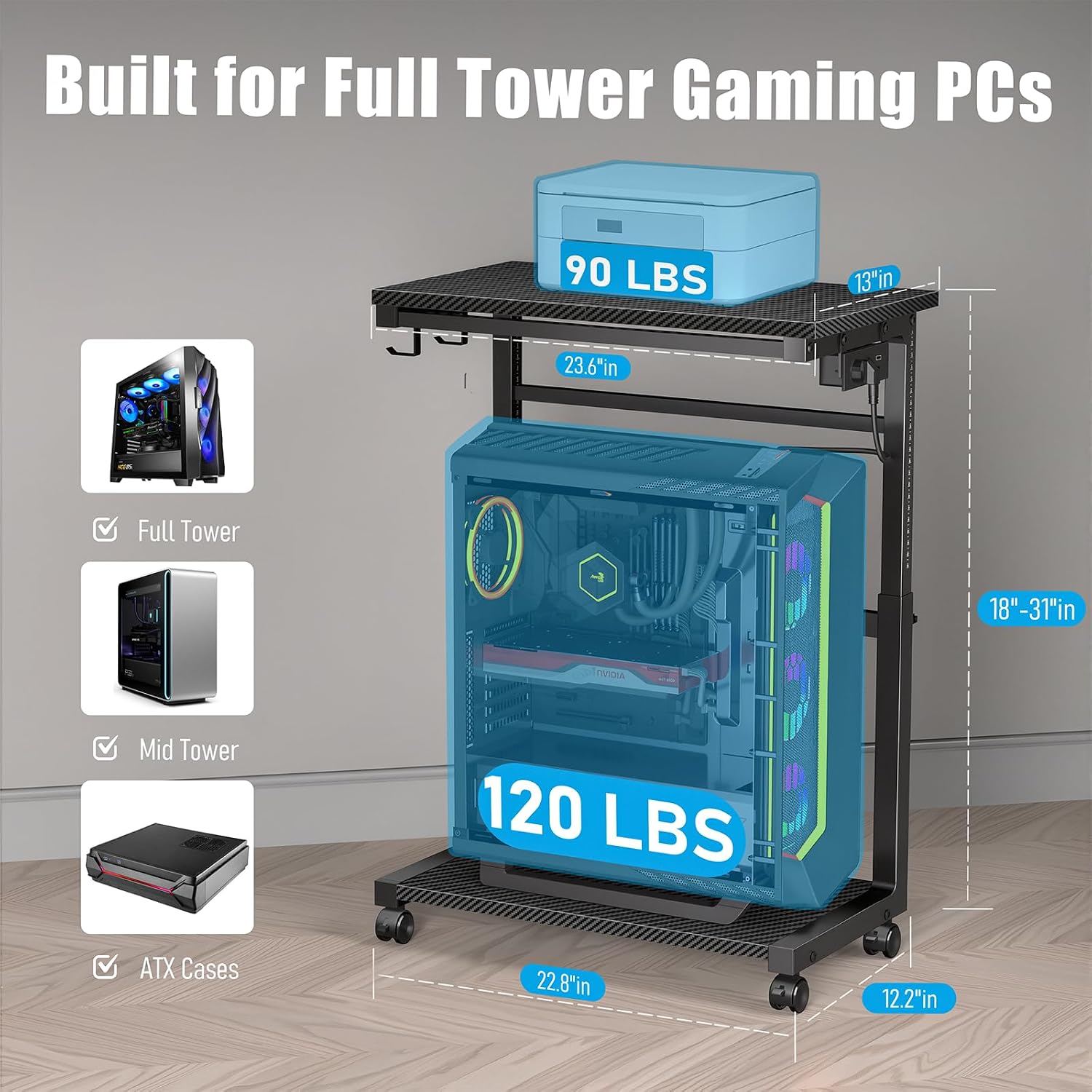 Adjustable Computer Tower Stand - 18.1"-31.5" PC Cart for Gaming Setups 6 717Ob3CL47L. AC SL1500