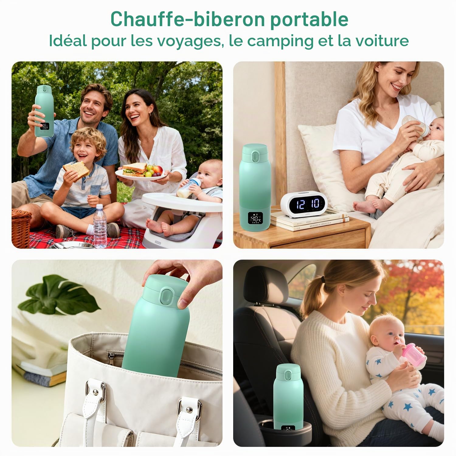 Chauffe Biberon Nomade Sans Fil, Chauffer Rapidement le Lait Maternel et Eau, Batterie Longue Durée, Grande Capacité de 500ml, Chauffe Biberon Portable pour la Maison/Camping/Voyages/Voiture