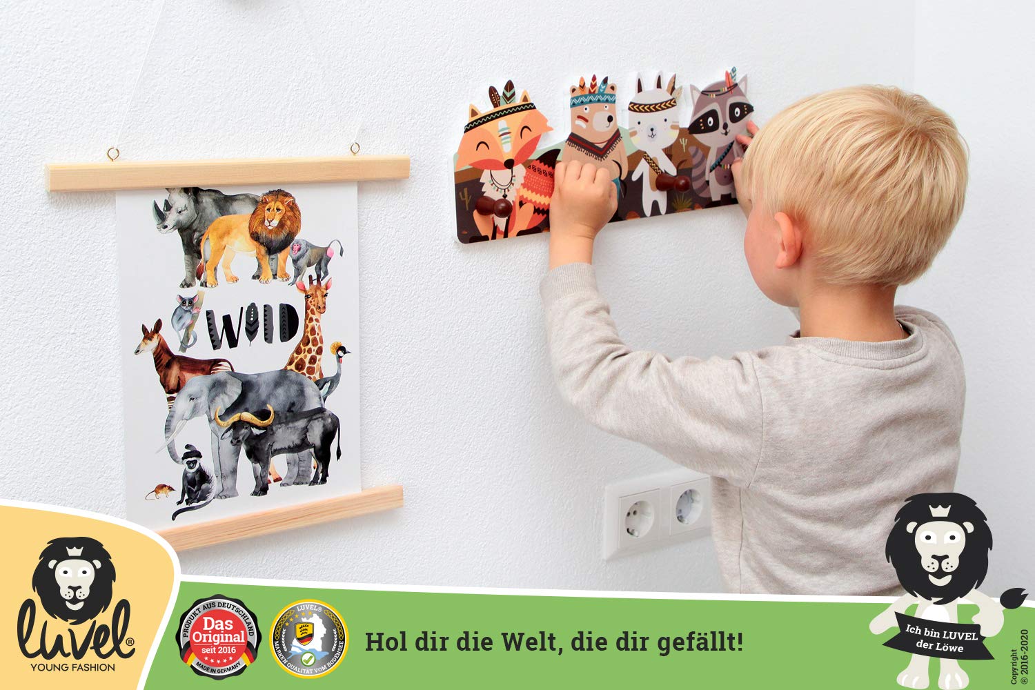 Colorido perchero de pared infantil con 4 ganchos, ideal para colgar la ropa de los niños en una habitación infantil y con unas medidas aproximadas de 40 x 15 x 1 cm Cisn.