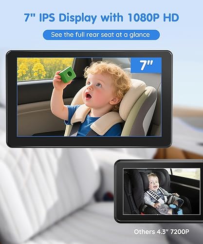 Miniatura 2 de Babyvue BV4 Cámara de coche para bebé de 7 pulgadas, pantalla IPS 1080P HD con visión nocturna IR, cámara de asiento trasero Plug & Play alimentada