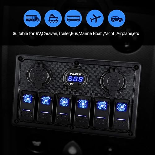 Miniatura 8 de Kohree - Panel de interruptor basculante para barco de 6 y 8 marchas, 12 V, resistente al agua, panel de interruptores LED para coche, camión