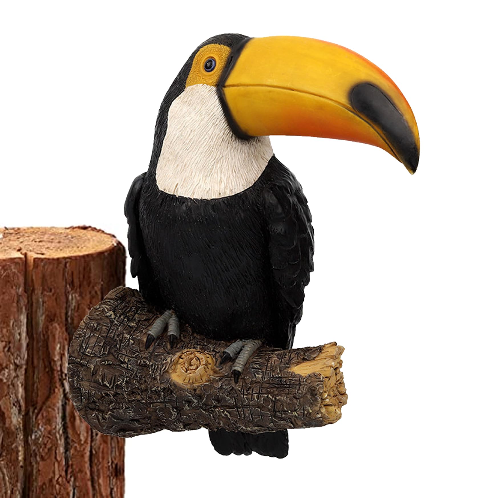 Hperu Bird Figurine, Outdoor Bird Decor Resin Toucan Decor Realistic Ornament Color Painting for Lawn Garden Yard Yellow 11.42x7.60x4.33 Inch