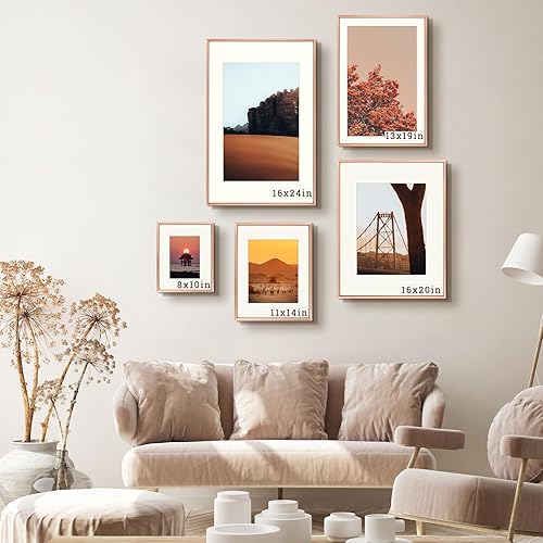 Vista 89 de Frametory - Colección de marcos de metal para fotos, marco de aluminio para fotos con alfombrilla de color marfil y cristal real Dorado