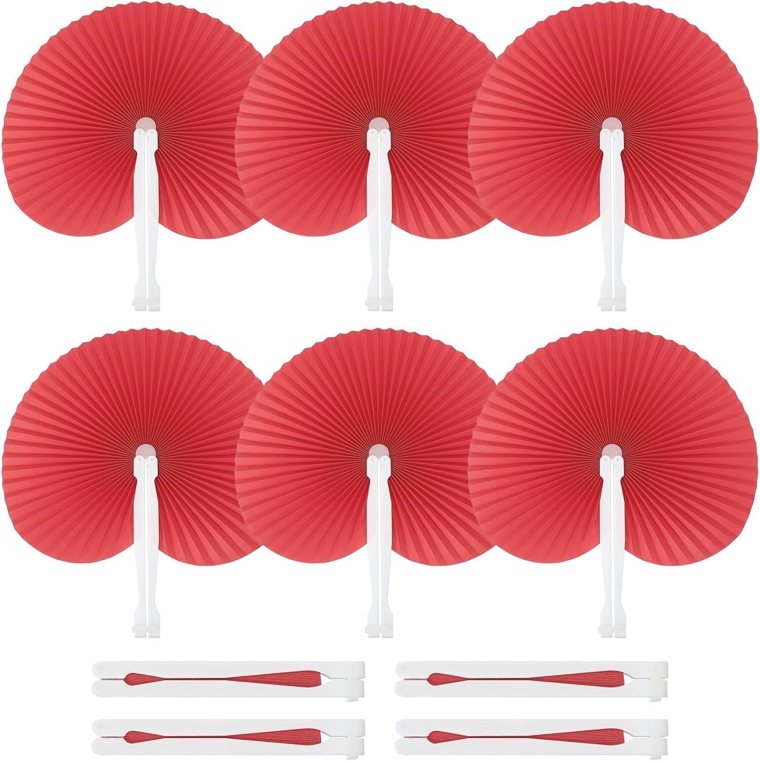 PATIKIL Round Shaped Paper Hand Fans, 20 Pack Bulk Folding Fan Handheld with Plastic Fan Handles for Wedding Party Decoration Birthday Guest Favors DIY Supplies, Green