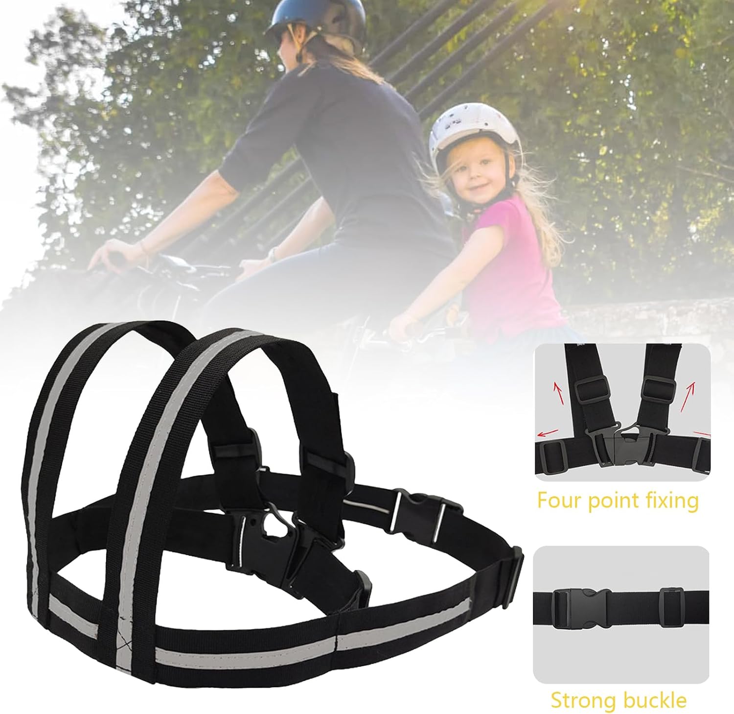 Clobeau Child Motorcycle Safety Harness Reflective Strip Antifall Child Safety Harness for Kid 2-12Year Bike Safety Belt