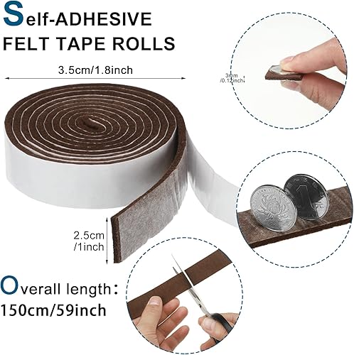 Vista 29 de Shappy Paquete de 2 tiras de fieltro con parte trasera adhesiva, rollo de cinta de fieltro, antideslizantes, autoadhesivas, para proteger suelos