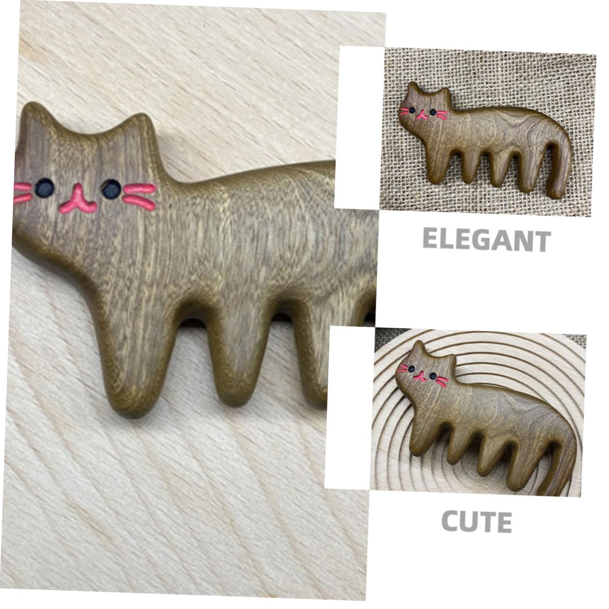 FRCOLOR 4pièces Peigne Bois Pour Massage Du Chevelu Peigne à Large Dents Sans Électricité Statique Design Chat Outil Relaxant Pour Cheveux Et Chevelu