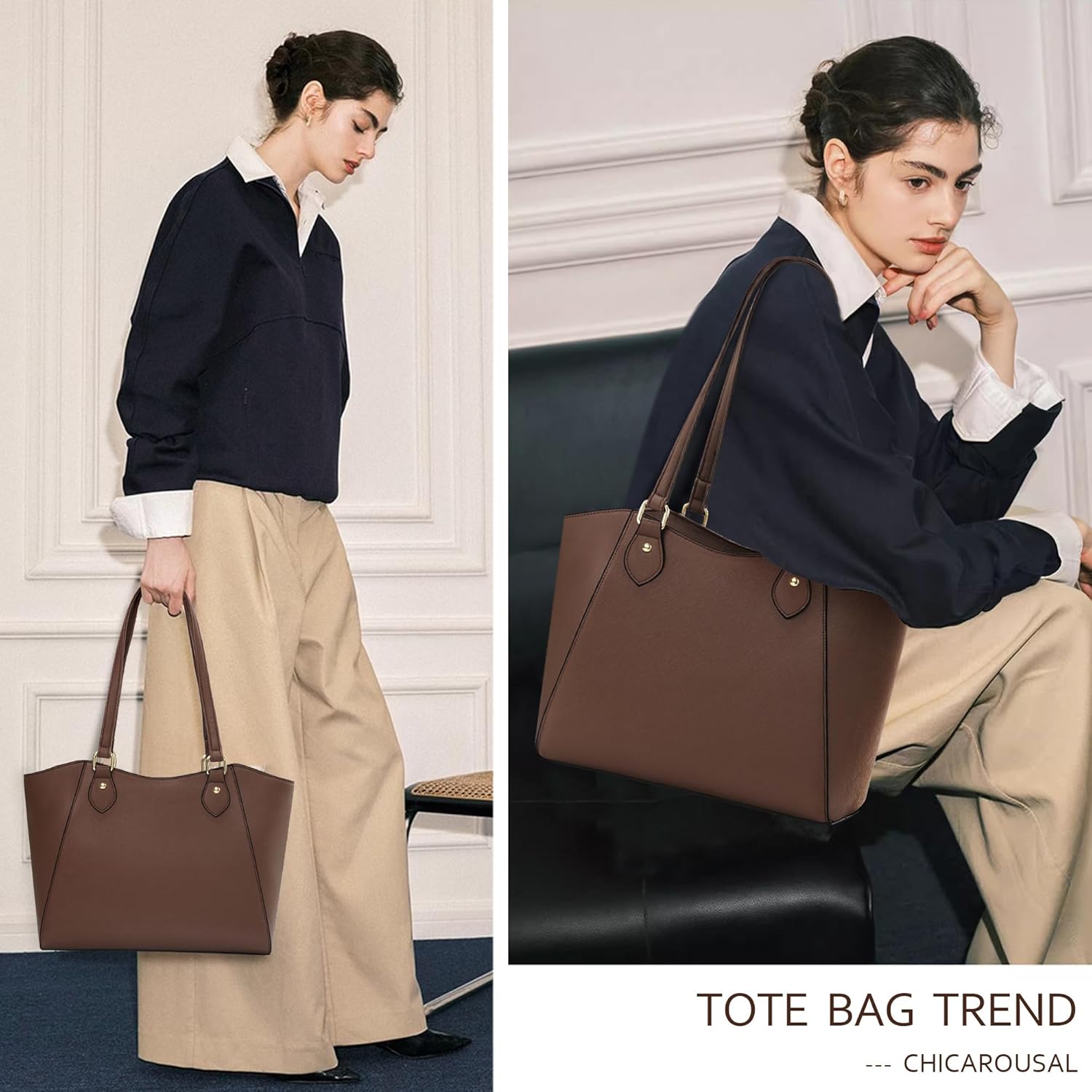 CHICAROUSAL Tote Bag for Women Large Handbags and Purses for Women PU Leather Womens Shoulder Bags - Image 2